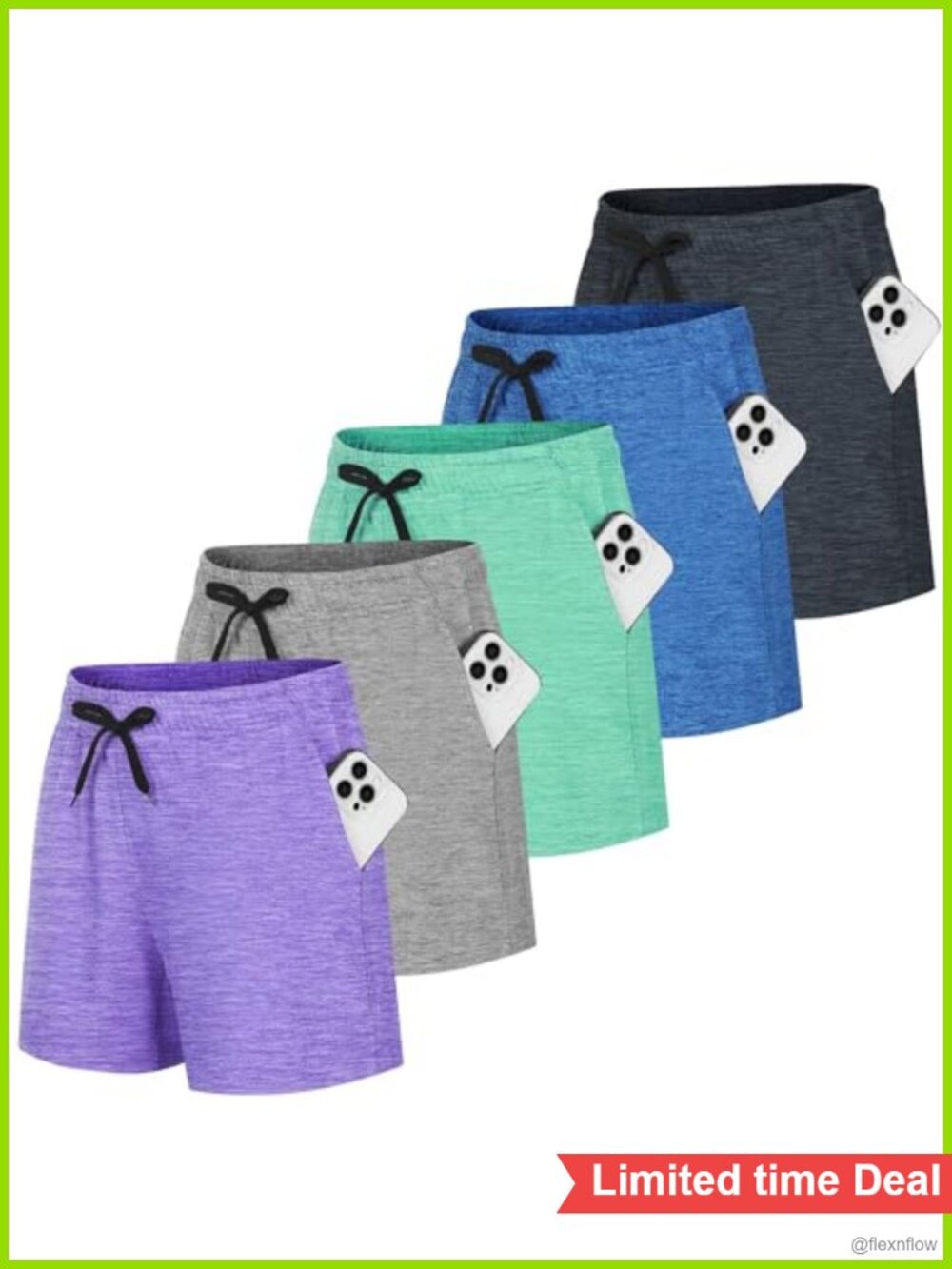 5 Pack Women Quick Dry Athletic Shorts with Pockets, Drawstring, Moisture